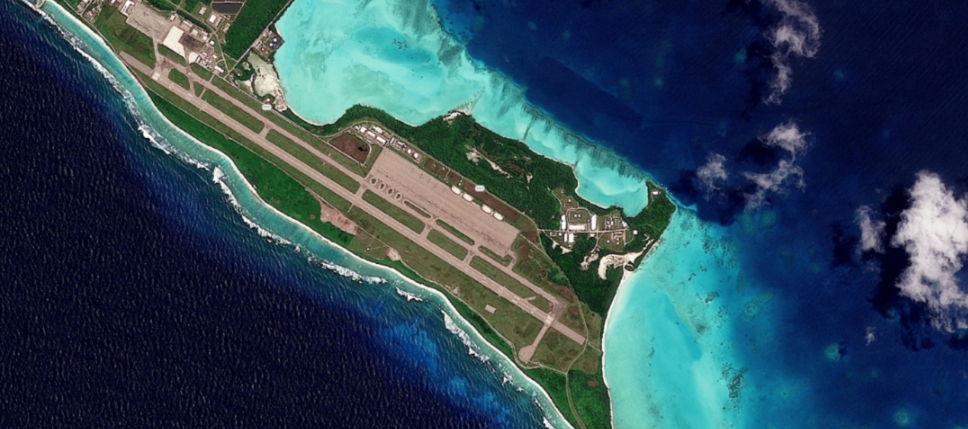Aerial view of Diego Garcia US UK military base in Indian Ocean