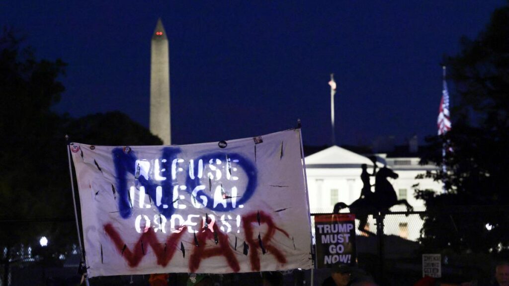 Demonstrators protest against military action in Iran after U.S. President Donald Trump said that he had agreed to a two-week ceasefire with Iran, outside the White House in Washington, D.C., U.S., on April 7, 2026. | Photo Credit: Reuters