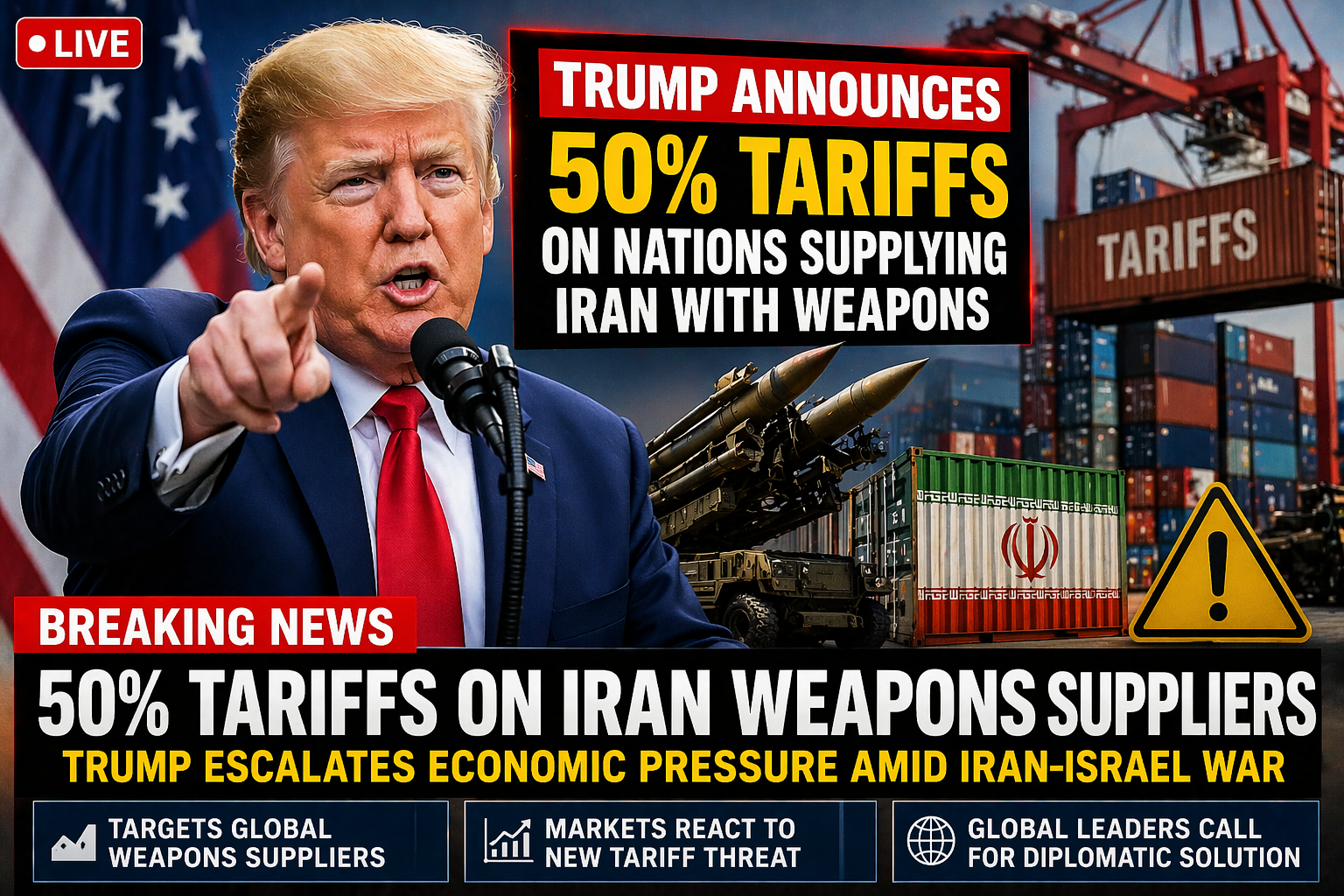 Breaking News: Trump Announces 50% Tariffs on Nations Supplying Weapons to Iran