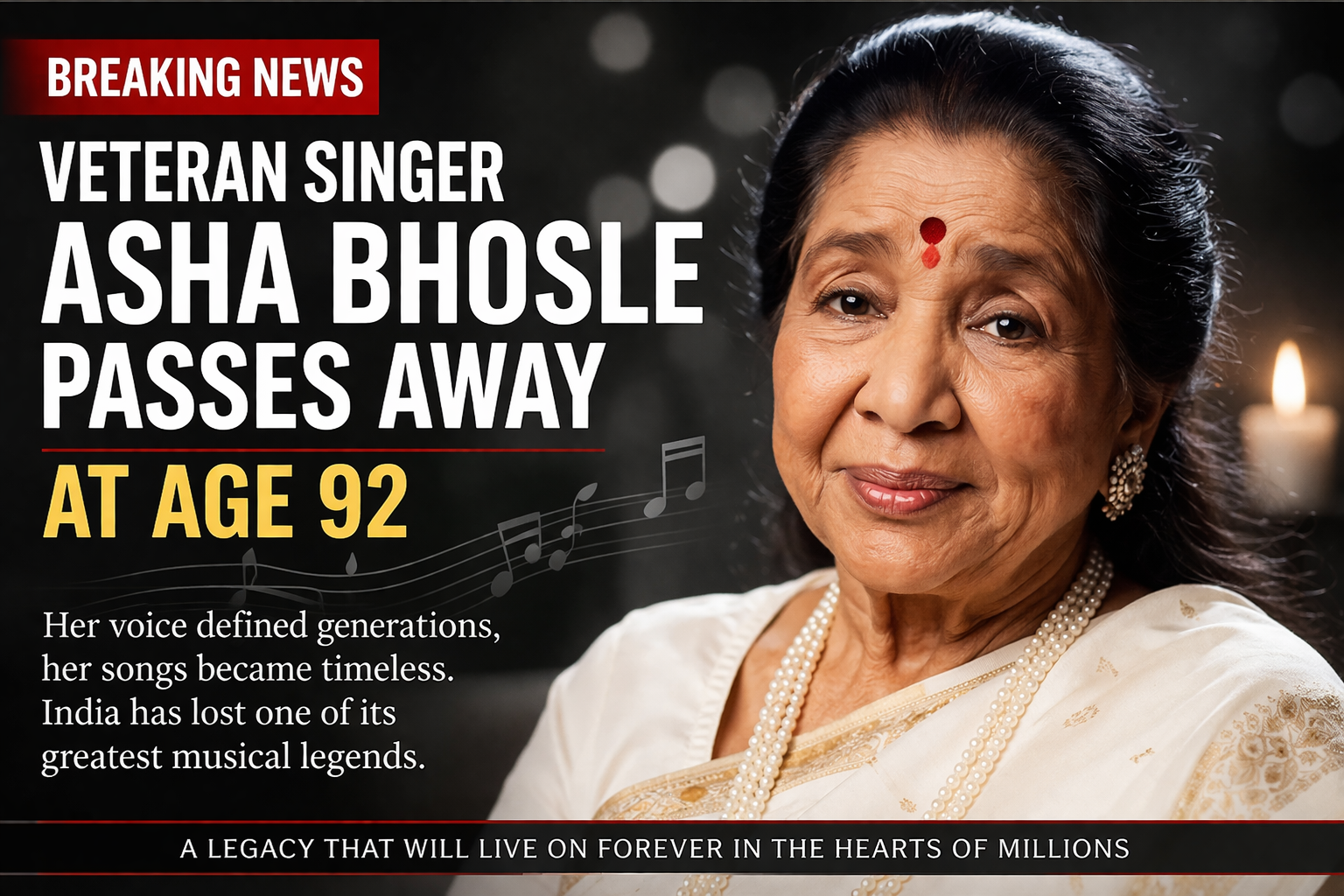 Asha Bhosle, Legendary Bollywood Playback Singer, Passes Away at 92 – End of a Musical Era Asha Bhosle, Legendary Bollywood Playback Singer, Passes Away at 92 – End of a Musical Era