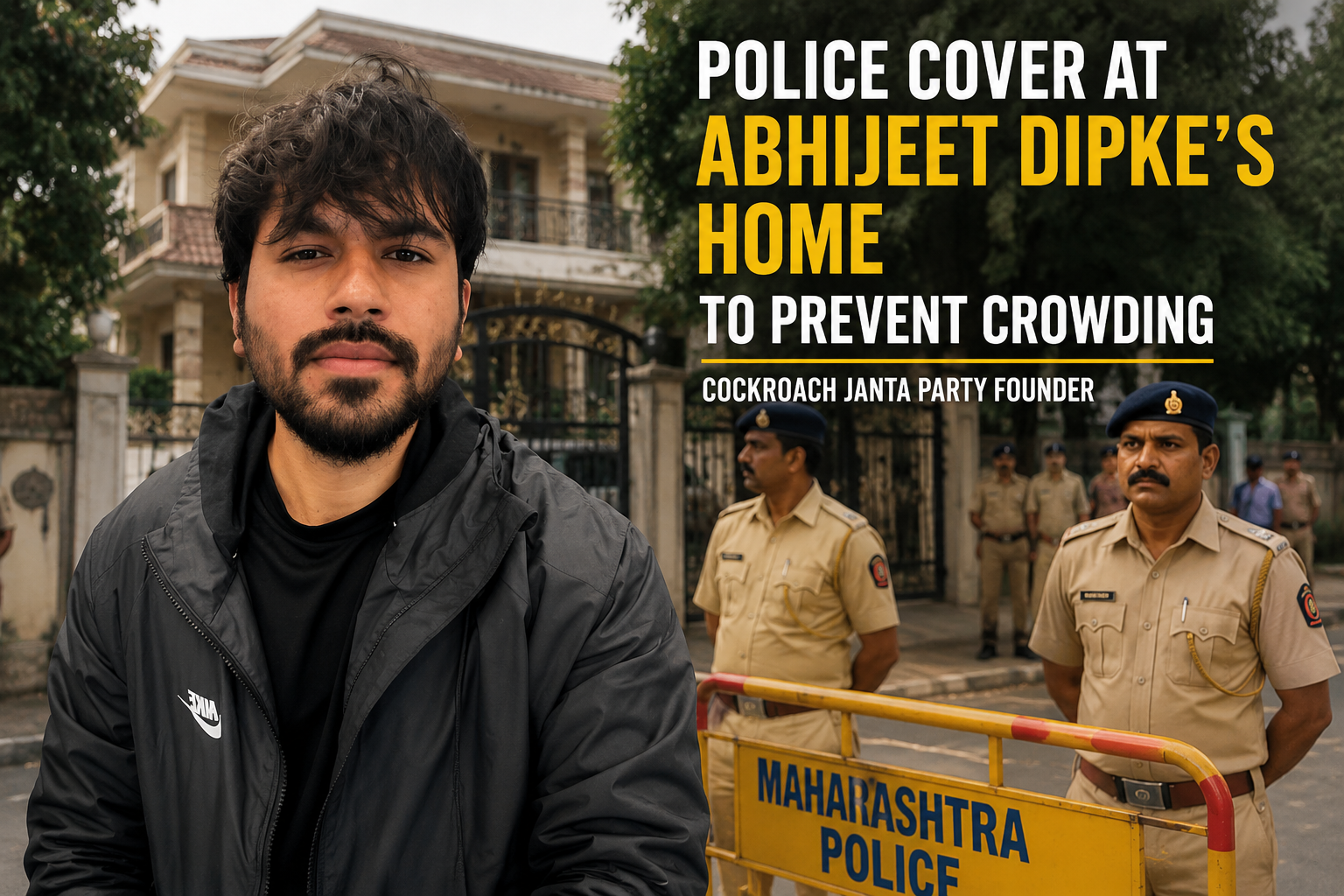 Police Cover at Cockroach Janata Party Founder Abhijeet Dipke’s Parental Home ‘to Ensure There Is No Crowding’ Police Cover at Cockroach Janata Party Founder Abhijeet Dipke’s Parental Home ‘to Ensure There Is No Crowding’