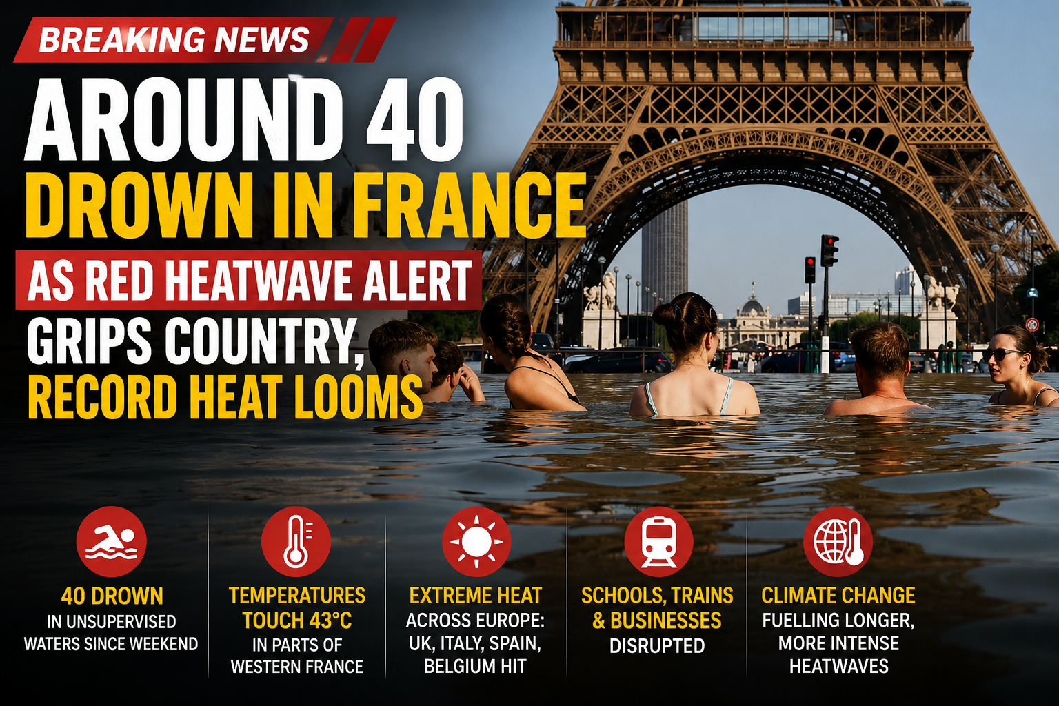 Around 40 Drown in France as Severe Heatwave Engulfs Europe, Raising Fears of New Climate Records